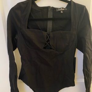 Lulus NEVER WORN Black Long Sleeve Bodysuit
